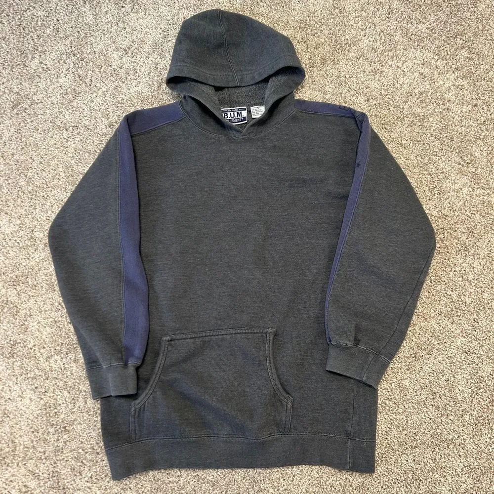 Vintage‎ BUM Equipment Hoodie Sweatshirt Boys Large (10-12) Gray Spellout (339)